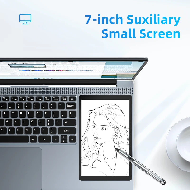 Dual Screen Laptop 32G DDR4 2TB SSD Gaming Laptops 15.6" IPS+7" Touch Screen Intel N100 Processor Windows11 Notebook Computer