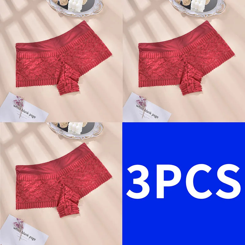 3PCS Women Lingerie Panties Sexy Lace Cheeky Plus Size High-waist Panties Female Briefs Ladies Seamless Breathable Underwear