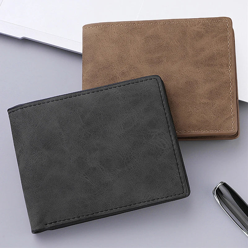 Men's Genuine PU Leather Wallet - Short Vintage Zipper Design with Money Clip, Soft Business Wallet for Students
