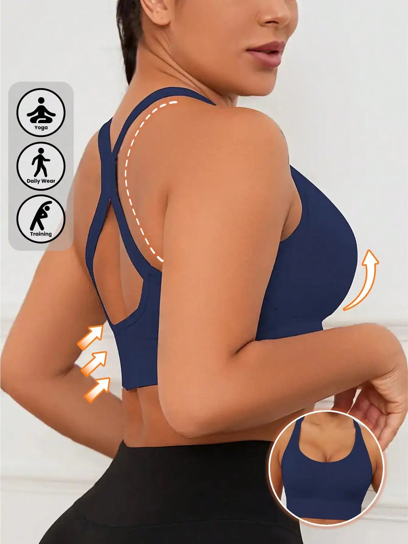 3 PCS Women's black, blue, and pink sports bra with a cross shaped back, comfortable for outdoor use