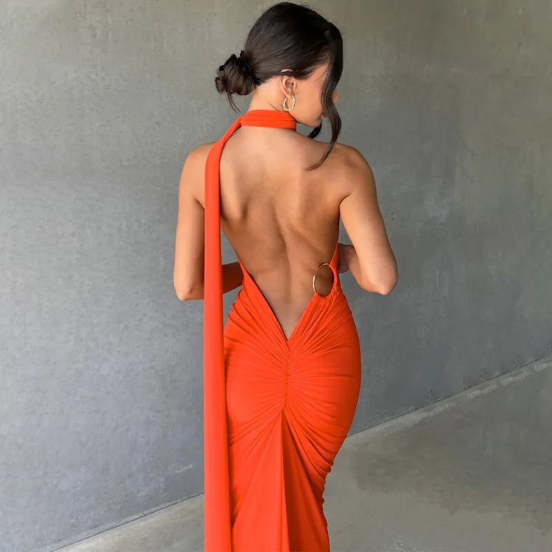 Ladies Summer Elegant Evening Party Dress For Women Sleeveless Backless Halter Sexy Long Dresses Woman Clothes Birthday Clubwear