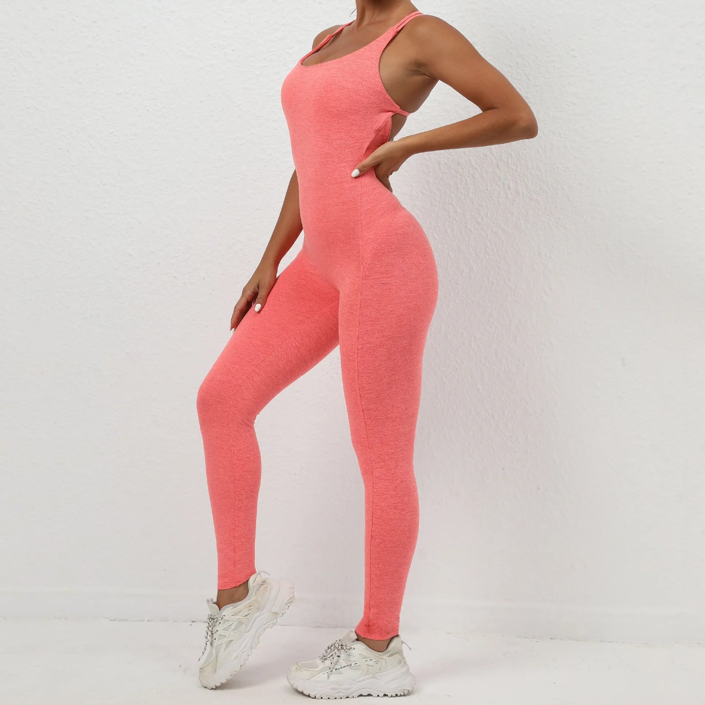 Sexy Backless Bodycon Scrunch Jumpsuit Raises Butt Women Dance Fitness Overalls for Women Sleeveless Yoga Sport Jump Suit Black