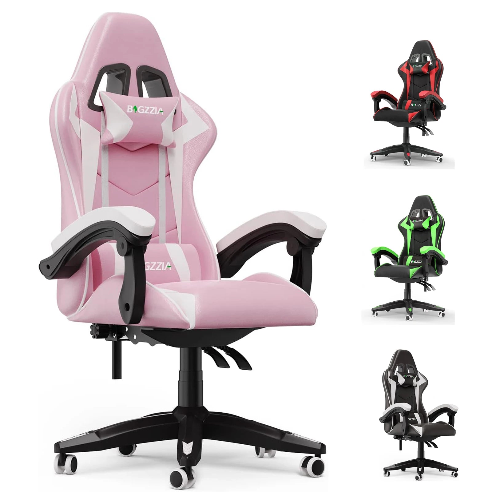 Ergonomic Gaming Chair Gamer Chairs with Lumbar Cushion + Headrest, Height-Adjustable Computer Office Chair for Girls, Boys