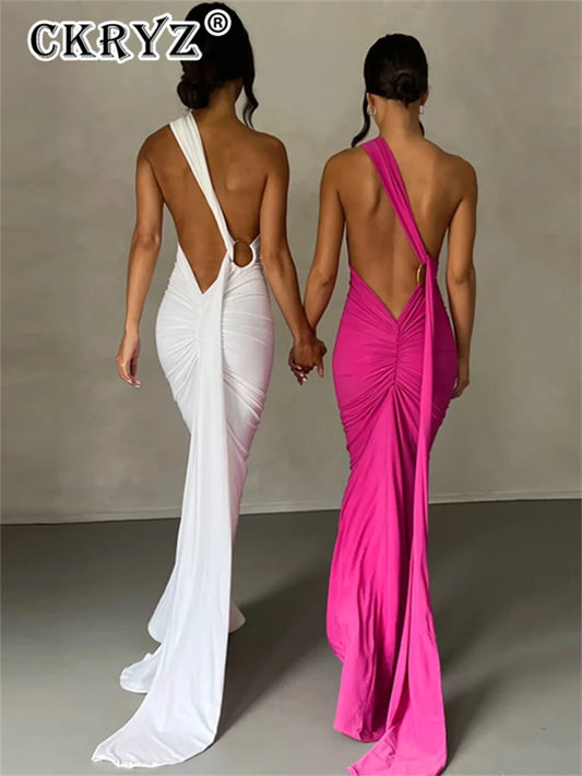 Ladies Summer Elegant Evening Party Dress For Women Sleeveless Backless Halter Sexy Long Dresses Woman Clothes Birthday Clubwear