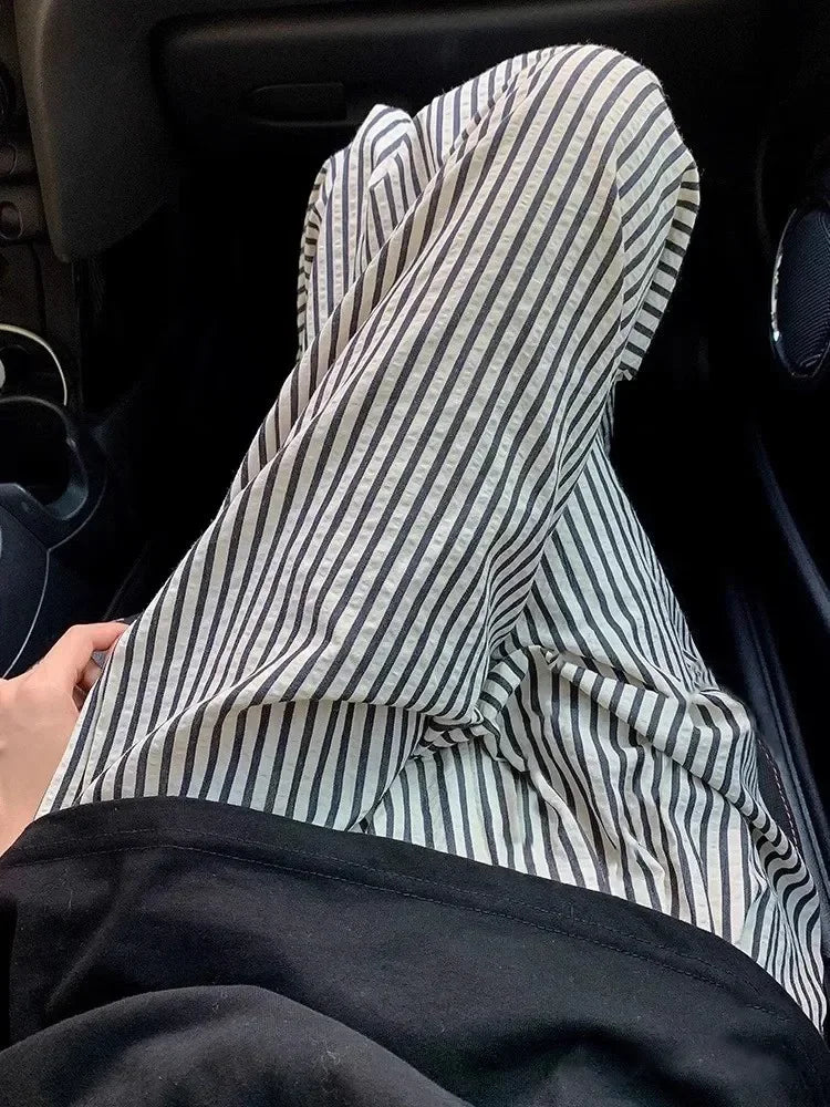 Pajama Pants Striped Spring Summer Long Premium Feeling Home Pants Student Straight Pants Elastic Waist Women Sleeping Pants
