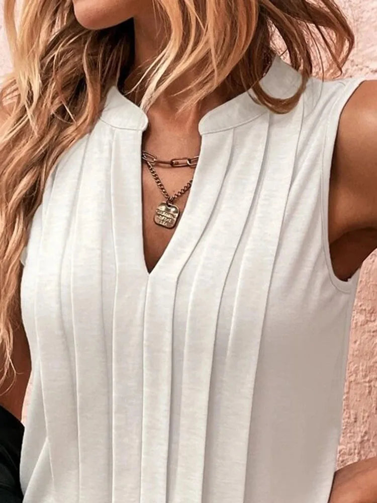 White Women's Blouses Summer Vintage Tassel Tank Tops Sleeveless V-Neck Casual Women Streetwear Shirt T-Shirt Female Clothing