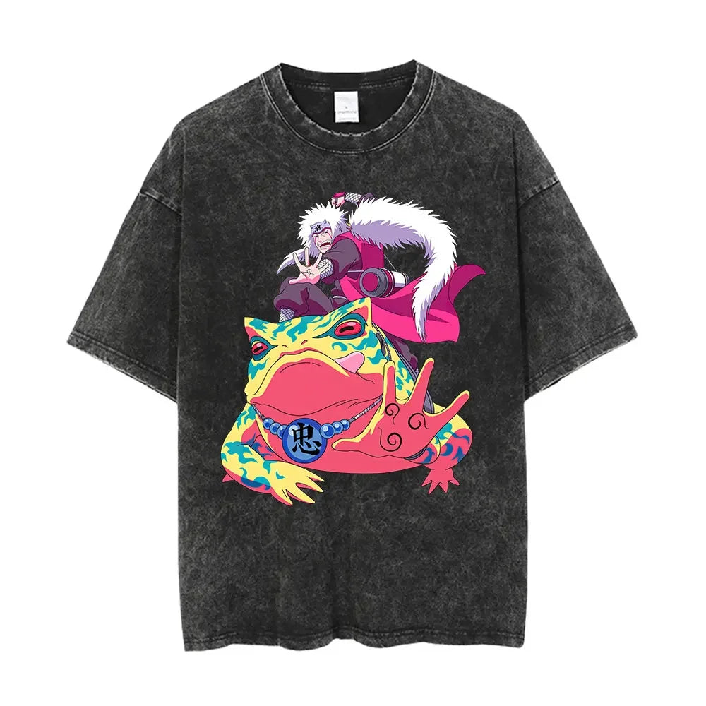 Men Washed Anime Naruto Print T Shirt Hip Hop Streetwear T-Shirt Harajuku Cotton Short Sleeve Casual Tshirt Summer Tops Tees