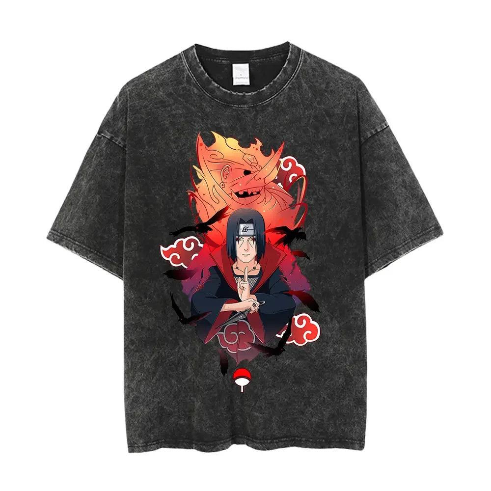 Men Washed Anime Naruto Print T Shirt Hip Hop Streetwear T-Shirt Harajuku Cotton Short Sleeve Casual Tshirt Summer Tops Tees