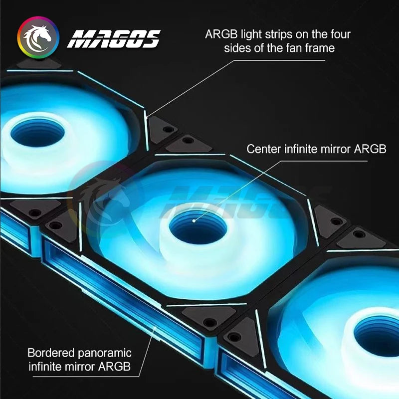 Infinity Mirror Uni Fan 3 in 1 Kit, ARGB Light Effect Forword Reverse Blade, PC Gamer Cabinet Water Cooling Silent Mute Radiator