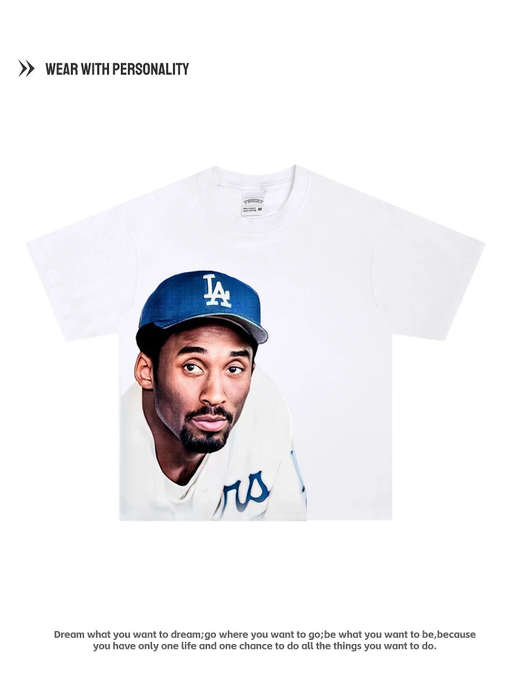Kobe Kobe Baseball American Retro VTG Cotton Street Loose Basketball Men and Women Short Sleeve Streetwear