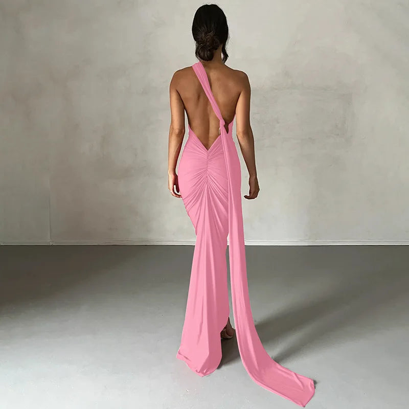 Ladies Summer Elegant Evening Party Dress For Women Sleeveless Backless Halter Sexy Long Dresses Woman Clothes Birthday Clubwear