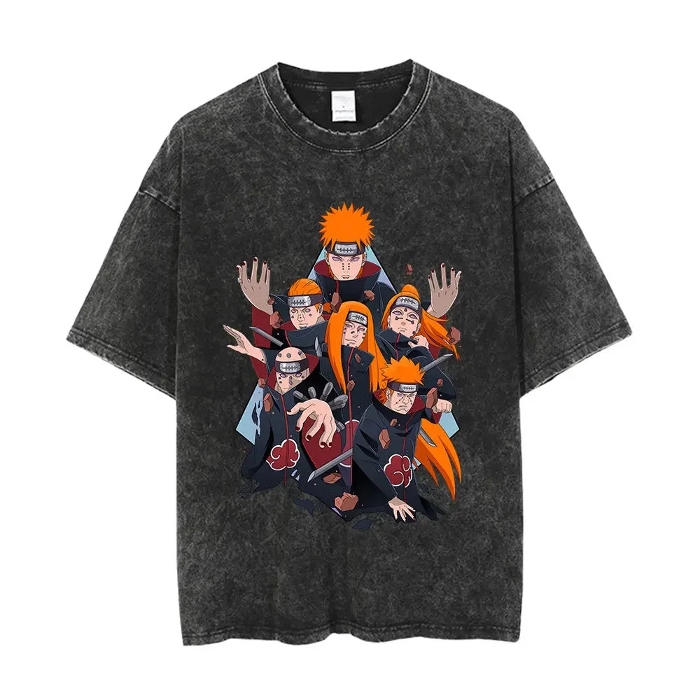 Men Washed Anime Naruto Print T Shirt Hip Hop Streetwear T-Shirt Harajuku Cotton Short Sleeve Casual Tshirt Summer Tops Tees