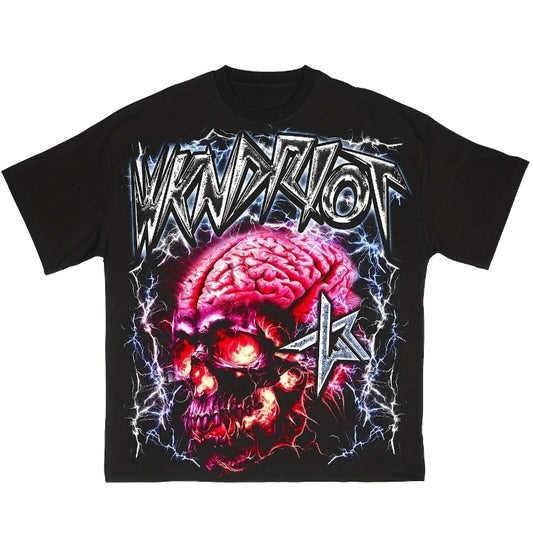 American Hip Hop Y2K Men's Braniac Pattern Cotton T-shirt Summer New Retro Fashion Men's and Women's Streetwear