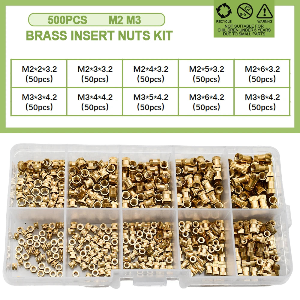 M2 M2.5 M3 M4 M5 M6 Heat Brass Insert Nut Metric Threaded Inserts Hot Melt Knurled Copper Nuts For 3D Printing Assortment Kit