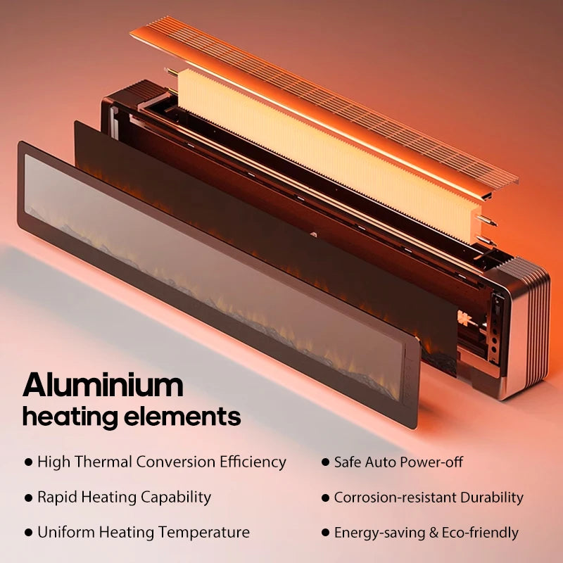 KINSCOTER KR 2000W Baseboard Heater Element Fireplace Light Space Warmer Fan Energy Saving Safety Heater Aluminum Heating
