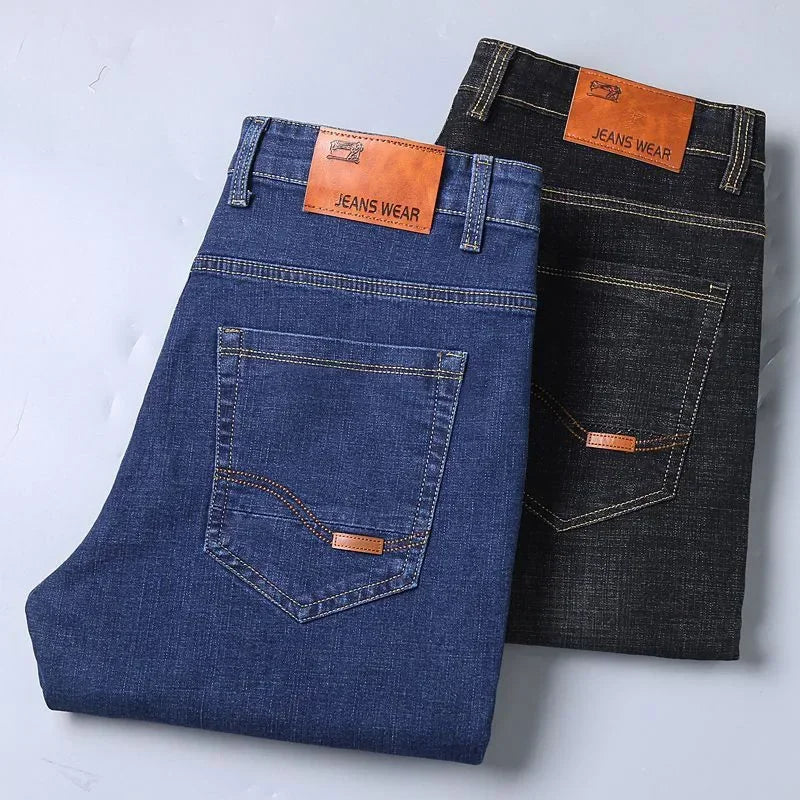 Fashion Men Jeans Stretch Straight Leg Casual Slim Fit Denim Pants Male Brand Luxury Design Business Classic Trousers Large Size