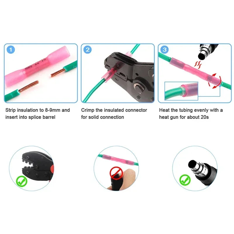 10/50/100/200PCS Heat Shrink Butt Wire Connectors AWG 24-10 0.3-6.0mm2 Waterproof Insulated Automobile Wire Cable Crimp Terminal