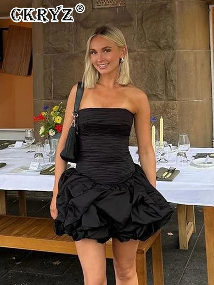 Ladies Summer Elegant Evening Dress Women Sleeveless Backless Tube Mini Dresses Birthday Party Streetwear Woman Ruched Clothes