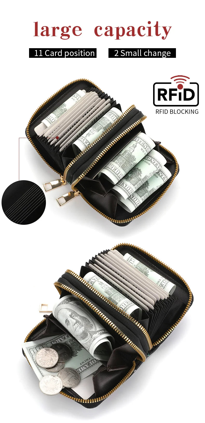 Women's Credit Card Wallet Large Capacity Multi-Card Slot Coin Wallet Double Zipper Credit Card Holder For Women