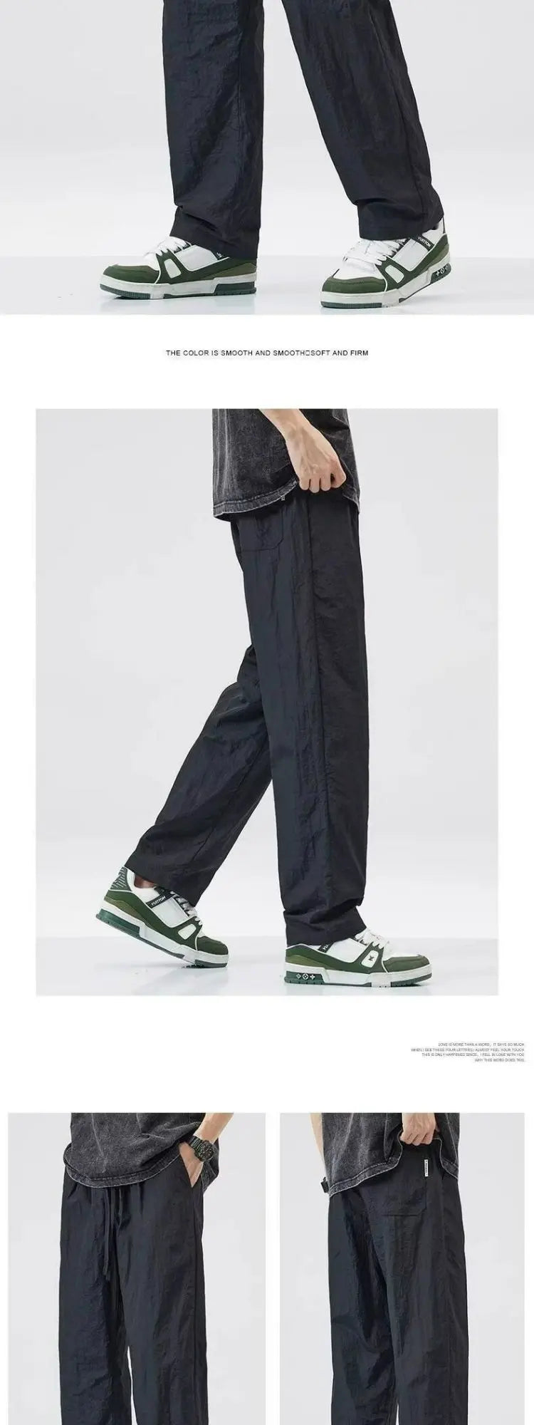 Summer Thin Casual Long Pants Ice Silk Qui Dry Men's Loose Straight Leg Trendy Brand Wide Leg Sports Pants