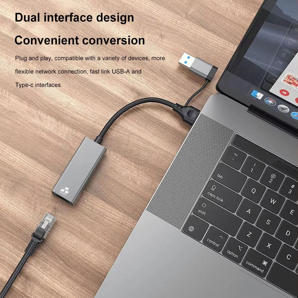 2-in-1 2500Mbps Ethernet Adapter USB 3.0 Type-C to RJ45 Wired Network Card Adapter 2.5G High Speed Ethernet Adapter For Laptop
