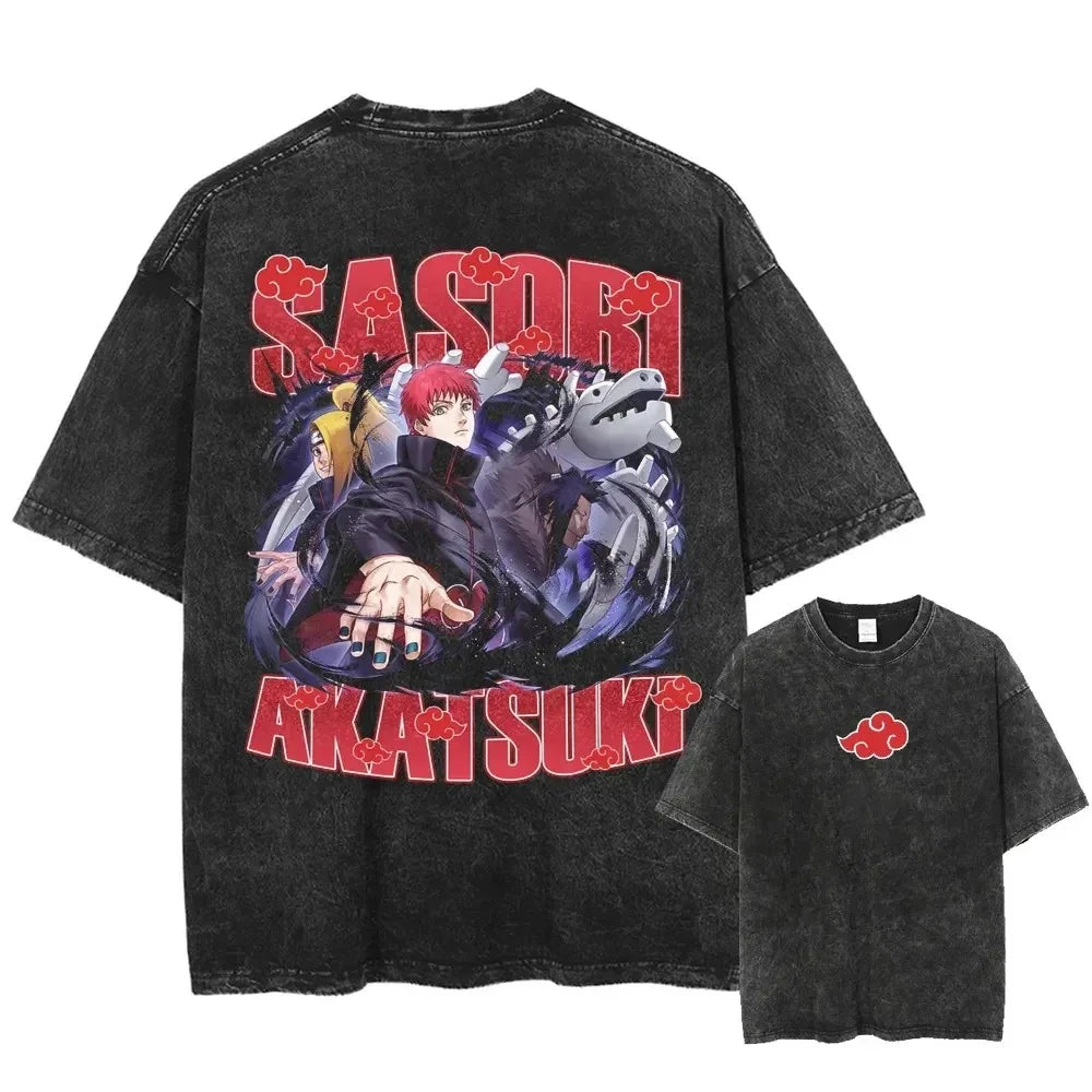 Men Washed Anime Naruto Print T Shirt Hip Hop Streetwear T-Shirt Harajuku Cotton Short Sleeve Casual Tshirt Summer Tops Tees