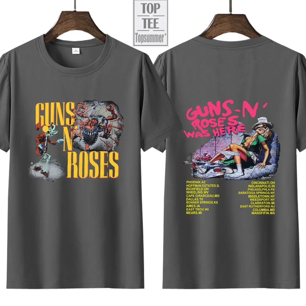 Vintage Gun N Rose Rock Band T-Shirt Here 1980 Tour T-Shirt Casual Ladies Y2K Hip Hop Streetwear Short Sleeve T-Shirt Top