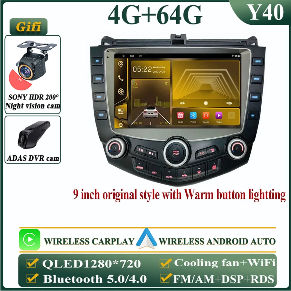 Android 14 Head Unit For Honda Accord 7 2003-2007 Multimedia Player GPS Navigation Stereo Head Unit No 2din DVD QLED Screen 5G
