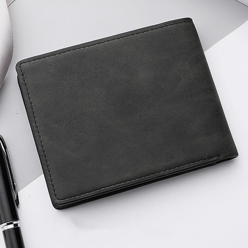 Men's Genuine PU Leather Wallet - Short Vintage Zipper Design with Money Clip, Soft Business Wallet for Students