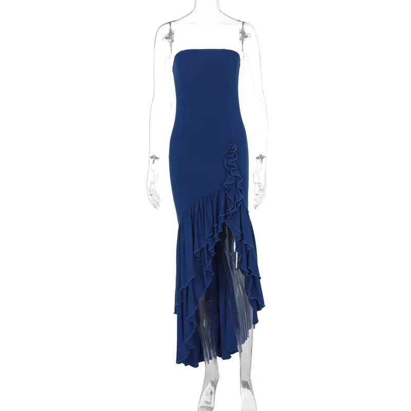 Ladies Summer Ruffle New Fashion Elegant Evening Party Dress Women Sleeveless Backless Tube Bodycon Maxi Dresses Female Clubwear
