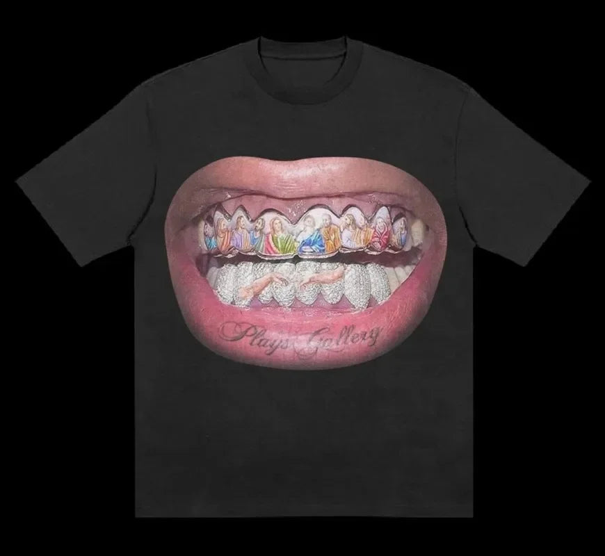 Y2K vintage men t shirts gothic print pattern Streetwear oversized t shirt Hip Hop men women Harajuku Punk Cotton Loose t shirt