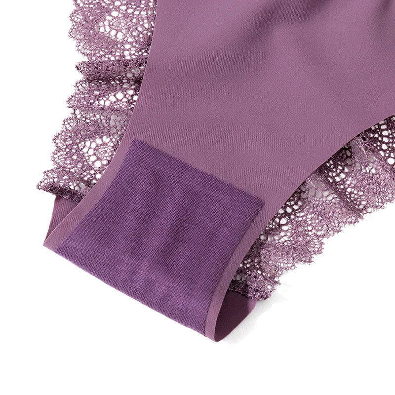 TrowBridge 3PCS/Set Sweet Women's Panties Silk Satin Underwear Lace Sexy Lingerie Girls Breathable Briefs Soft Comfortable Panty