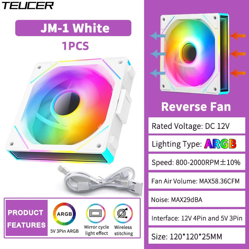 TEUCER 1PCS JM-1 PC Cooling Fan ARGB Mirror Cycle Light Effect 800-2000RPM PWM Water Cooling 360mm Cooler Fan