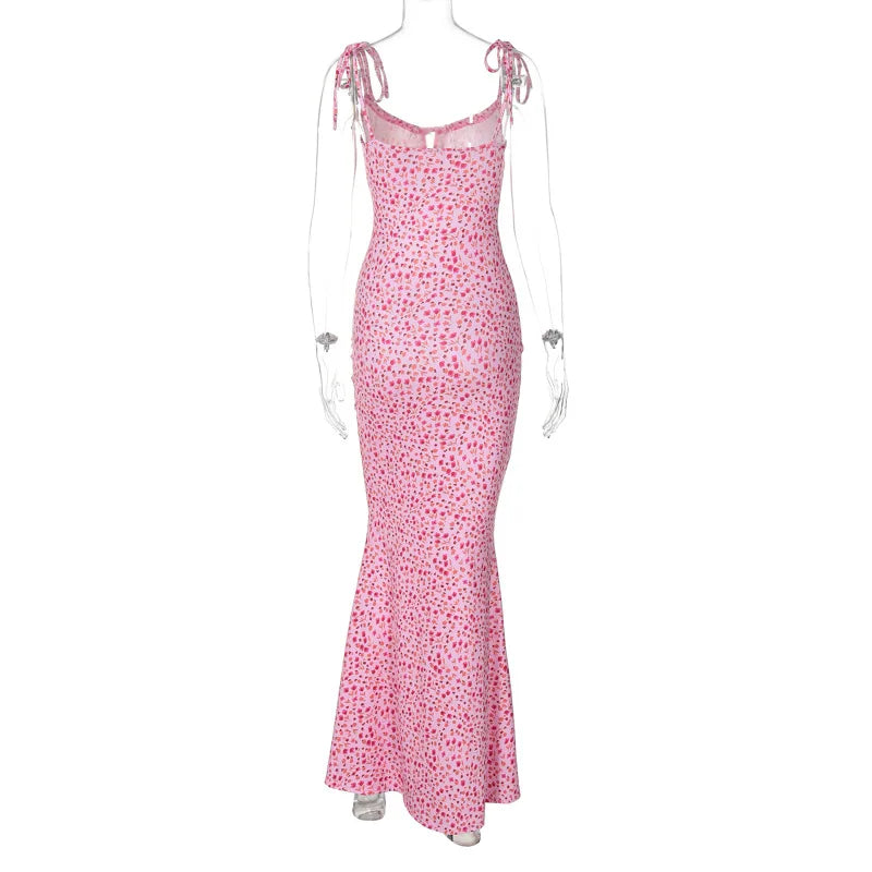 Ladies Summer Floral Print New Fashion Evening Party Dress Sleeveless Backless Sexy Long Dresses Woman Clothes Birthday Clubwear