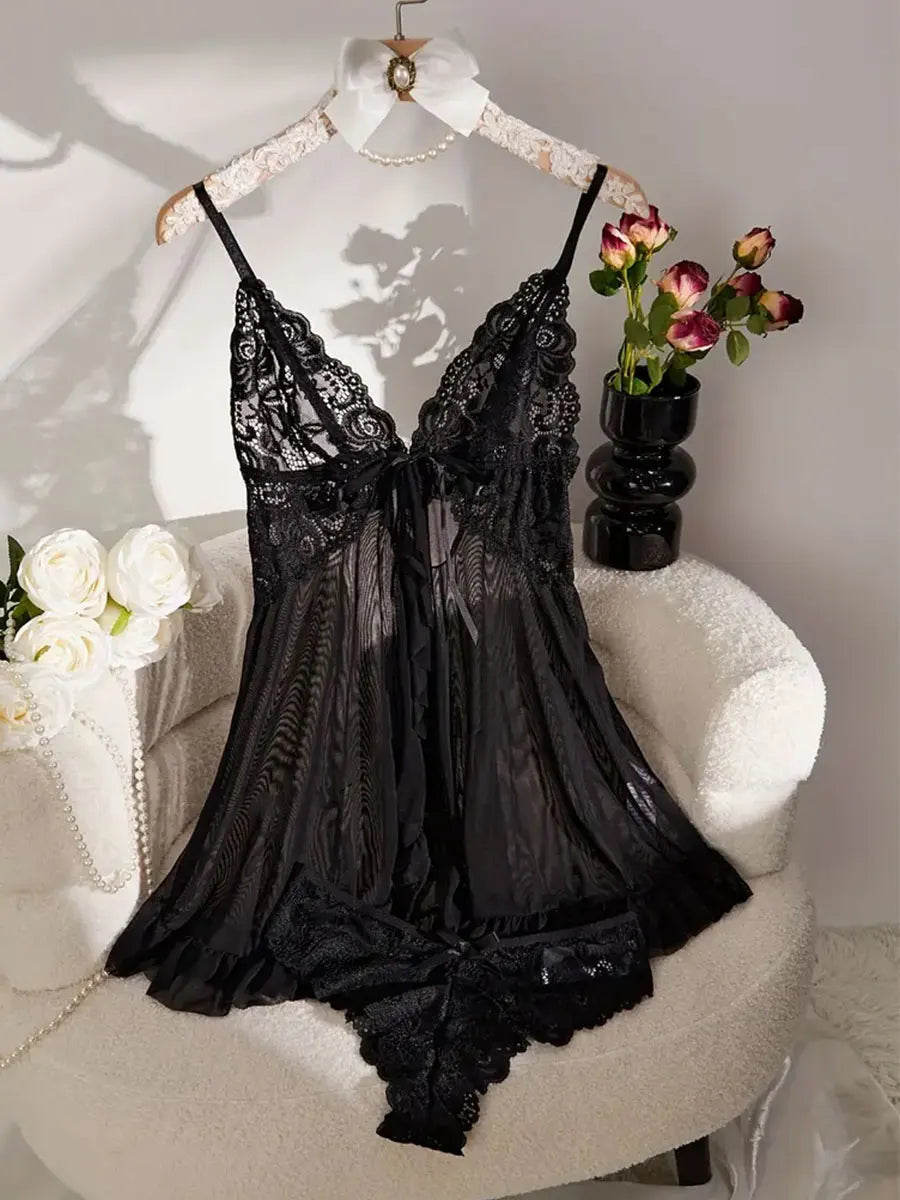 Soft Sheer Nighty Pajamas Hotselling Nightgowns Dark Green Halter Dress Women Sleepwear Sexy Bra Plus Size Nightdress Thong Sets