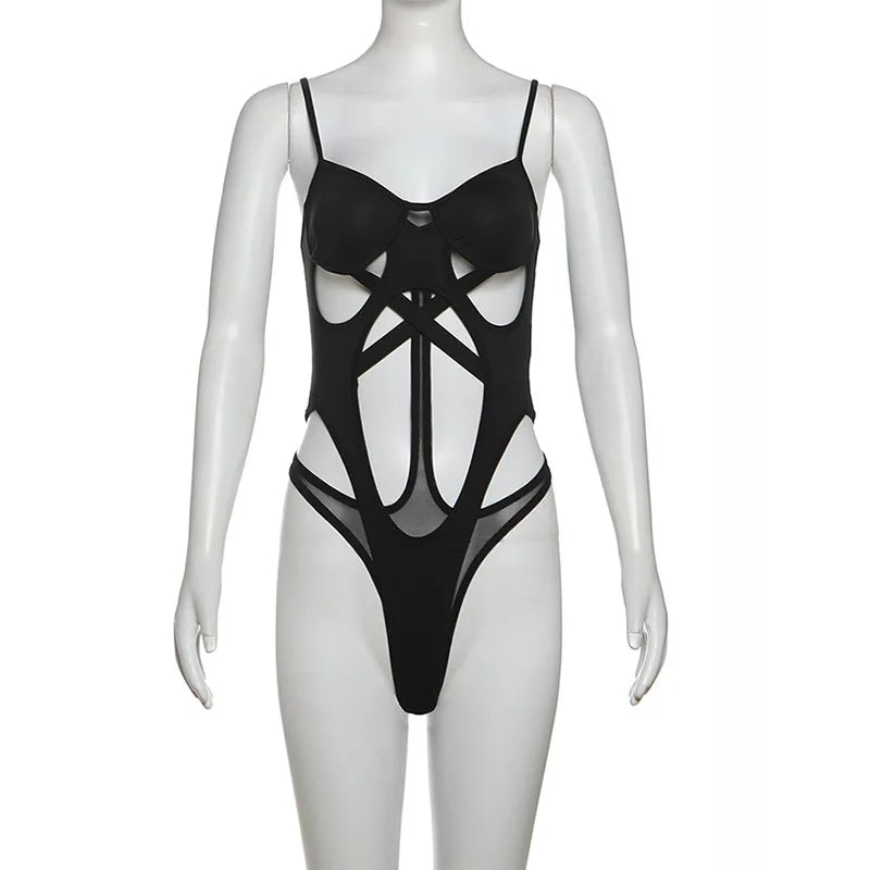 Sexy Women Bodysuit Cut Out Bodycon Jumpsuit Strap Cami Y2K Pure Aesthetic Tops Summer Sleeveless Solid Color Crop Outfit Tee