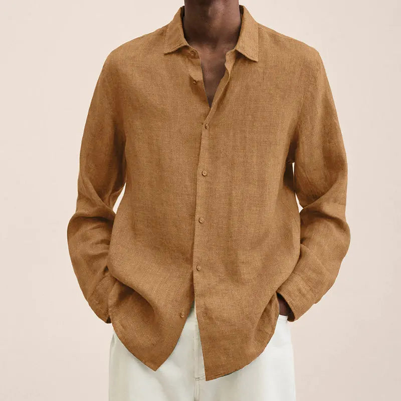 Oversized S-5XL Men Cotton Linen Blouse Tops Summer Spring Turn Down Collar Long Sleeve Office Work Blouse Shirts SZE-ST22071