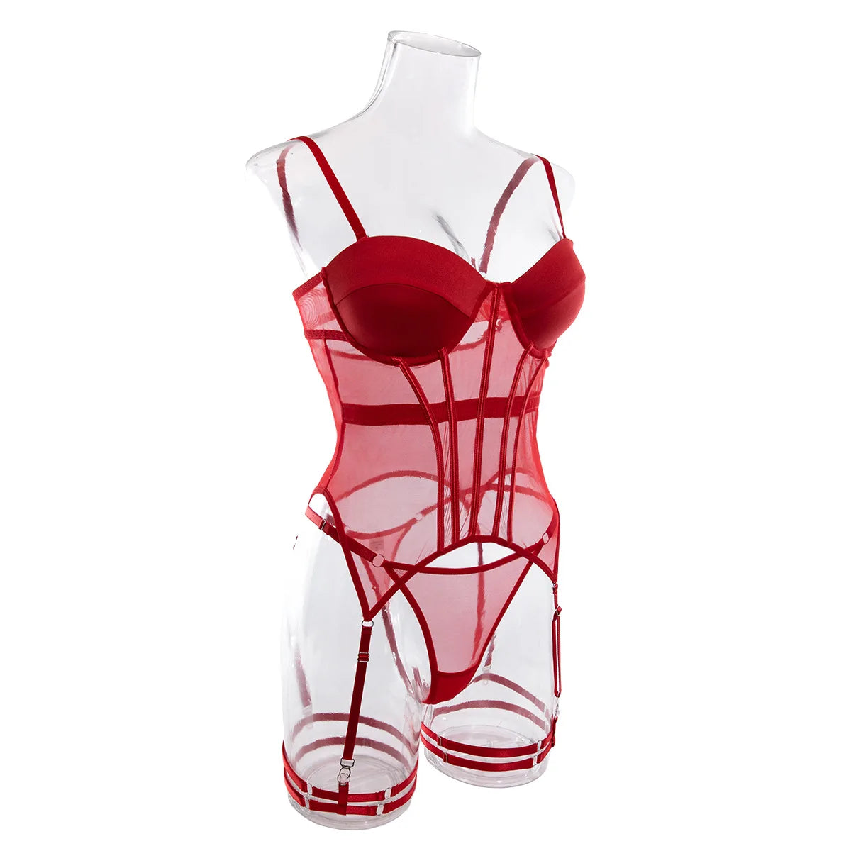 Koltailace Mesh Lingerie Luxury Brand Bodysuit Backless Tops for Women 3 Piece Lingerie Set with Garter Sexydresses for Women