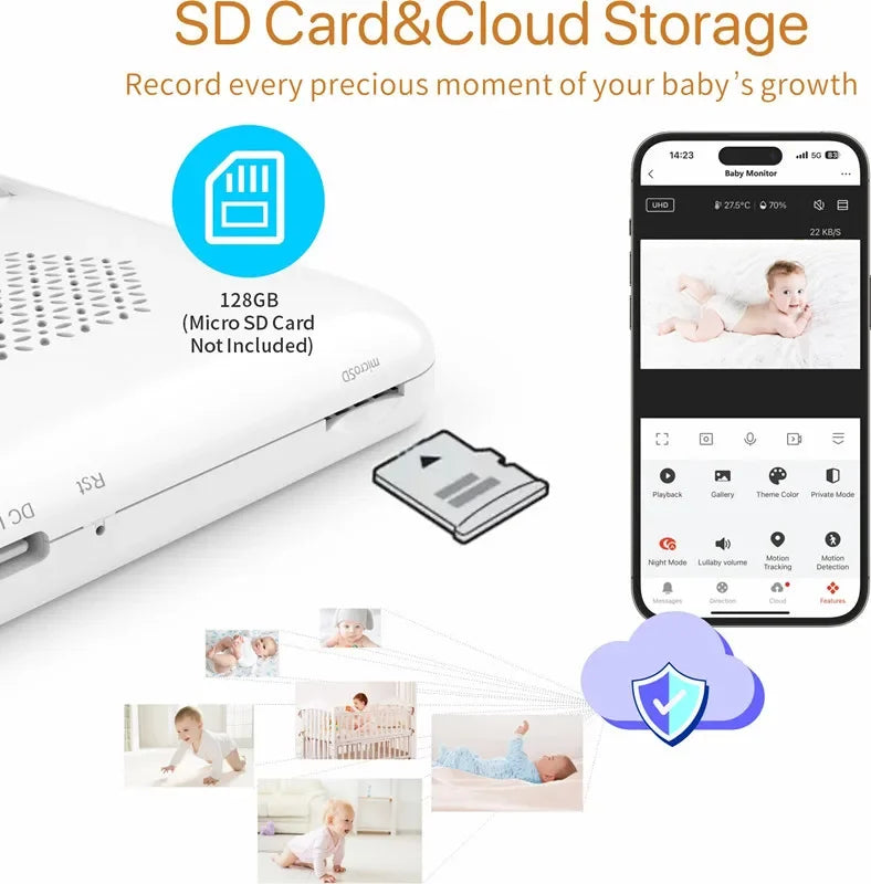 Tuya Smart Wireless Video Baby Monitors 5" 1080P Display Temperature Detection APP View Control Baby Nanny 2-Way Audio Baby Cam