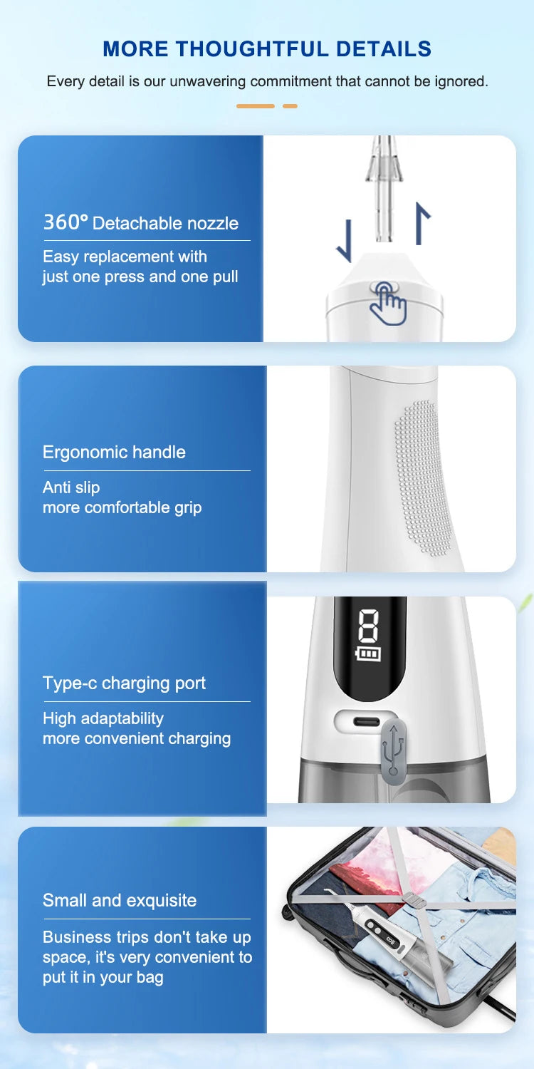 Electric Oral Irrigator Dental Water Flosser for Teeth Rechargeable 9 Modes Portable Dental Water Jet Floss Teeth Cleaner 4 Tip