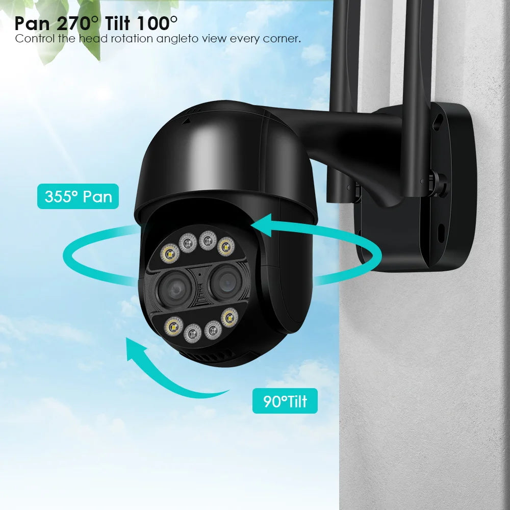 8MP 4K Dual Lens PTZ IP Camera 8x Hybrid Zoom 2.8+12mm Human Detection 4MP Audio Security ICsee Video Surveillance WiFi Camera
