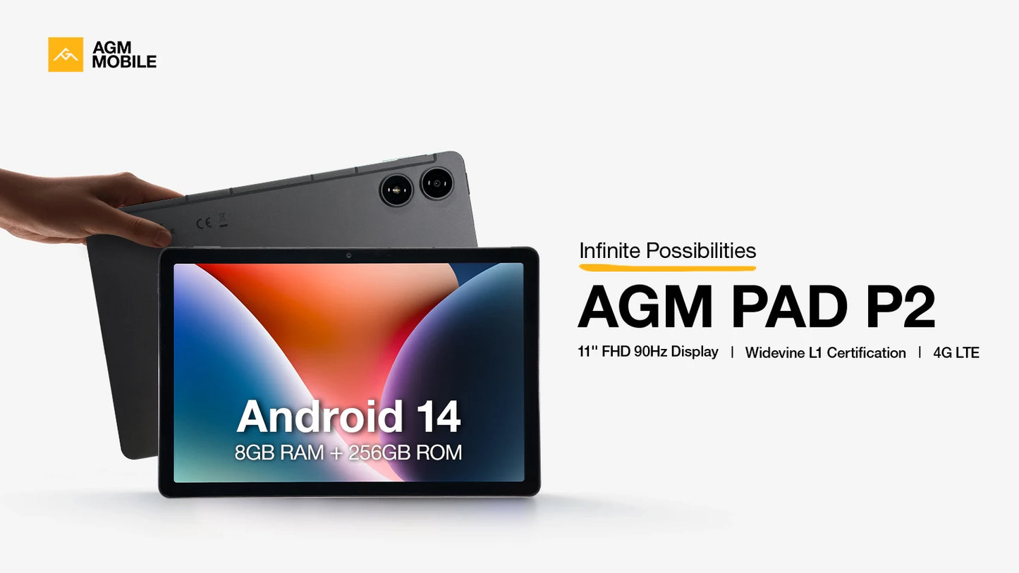 Tablet AGM PAD P2 8GB+256GB 11“ FHD Display 50MP Camera 7850MAh Battery MTK G99 480 Nit Brightness Widevine L1
