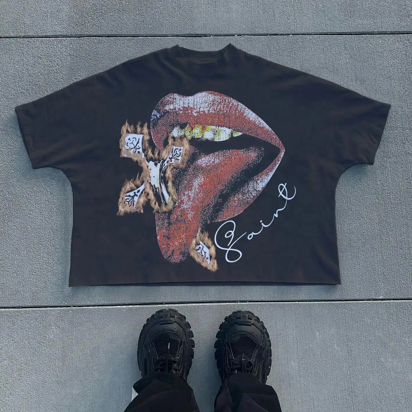 Y2K vintage men t shirts gothic print pattern Streetwear oversized t shirt Hip Hop men women Harajuku Punk Cotton Loose t shirt