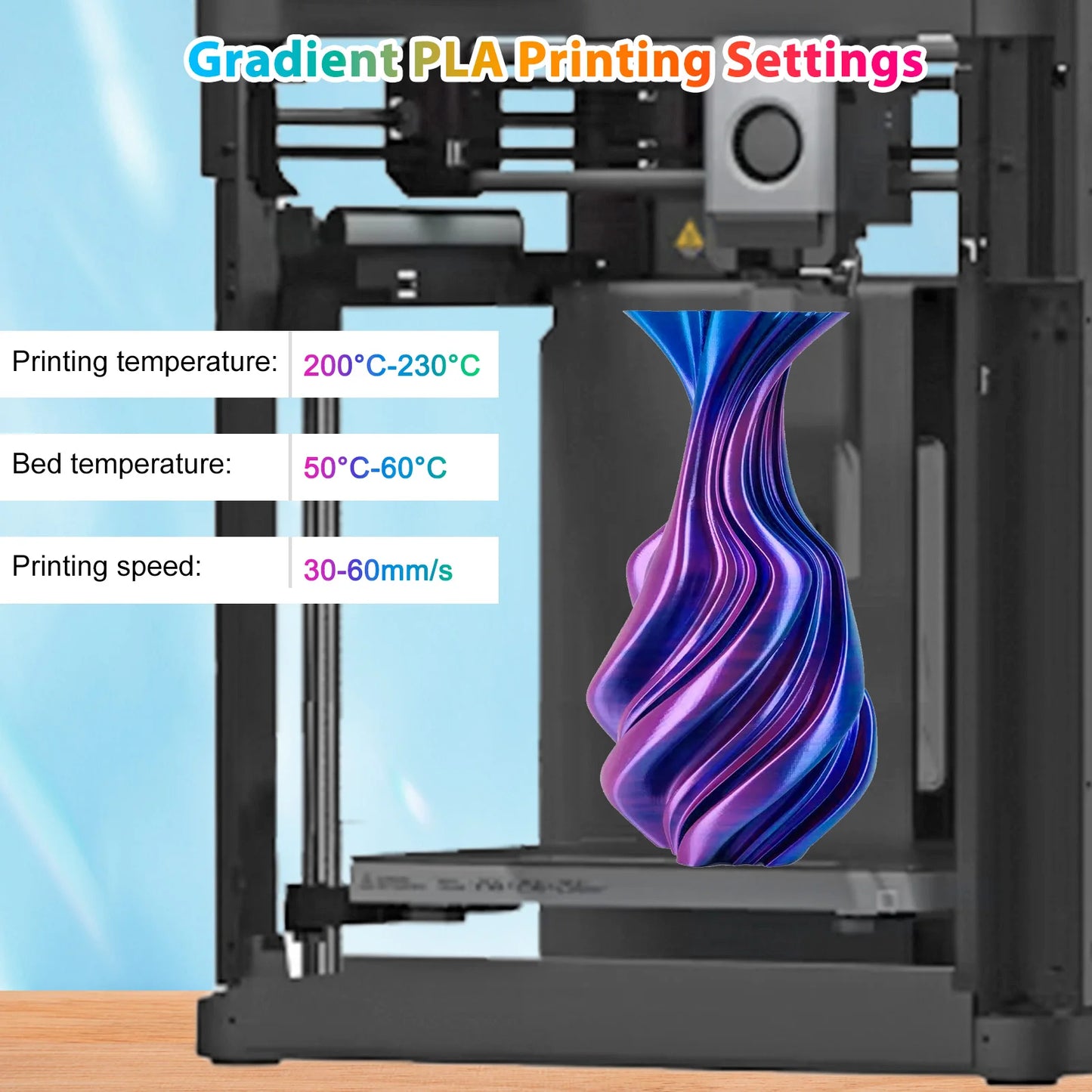 Tricolor Silk PLA 3D Printer Filament, 1.75mm Multicolor 3D Printing Filament, Purple&Sky Blue&Yellow Filament, 250g (0.55lbs)