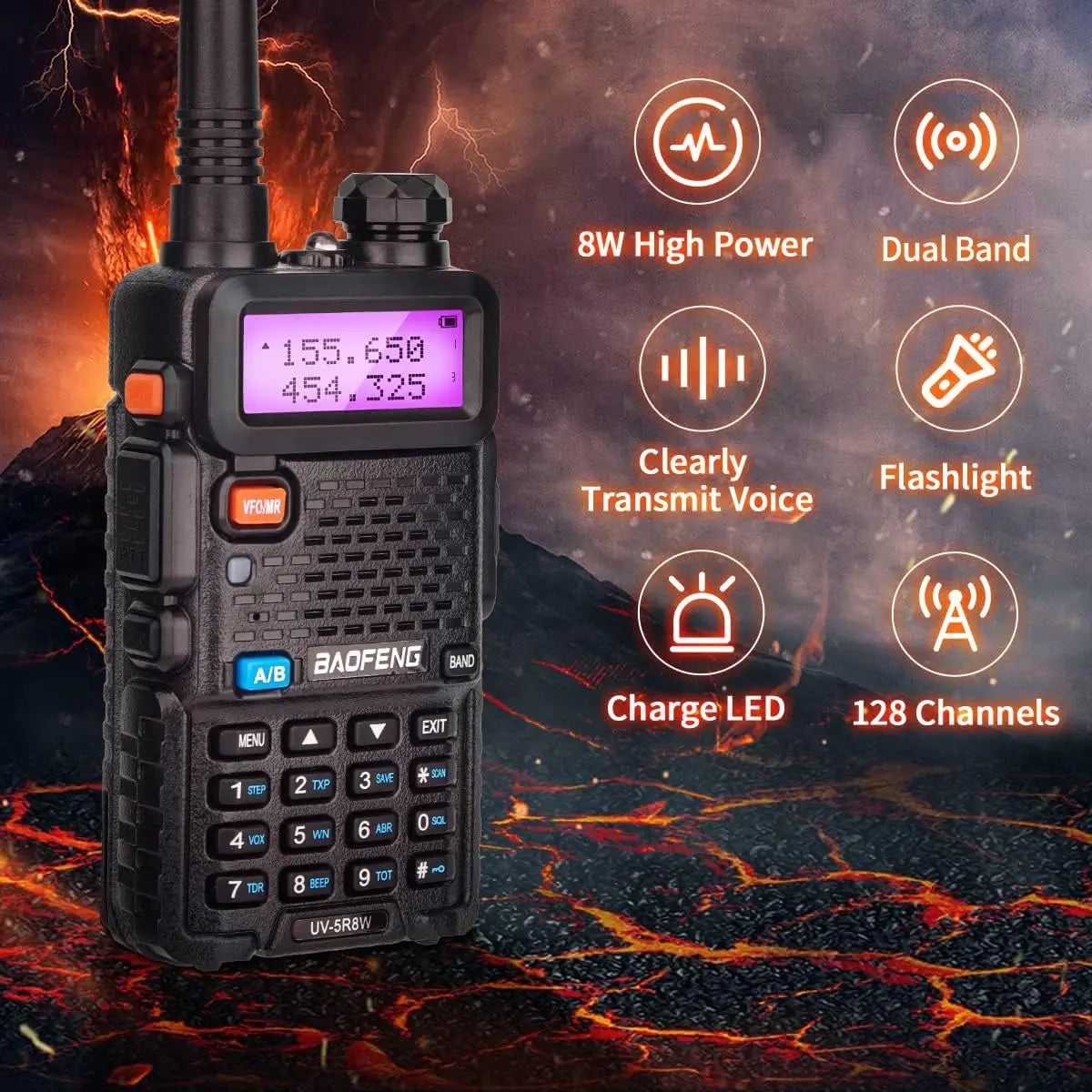 1/2X Baofeng UV-5R 8W Tri-Power Walkie Talkie High Power Dual Band Long Range 128CH Portable Handheld UV 5R Ham Two Way Radio