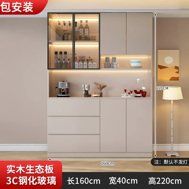 Large Modern Kitchen CabinetHutch Storage Sideboards Freestanding Kitchen Pantry with Glass Doors and Drawers Sideboard Buffet