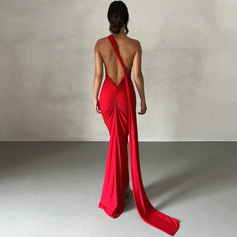 Ladies Summer Elegant Evening Party Dress For Women Sleeveless Backless Halter Sexy Long Dresses Woman Clothes Birthday Clubwear