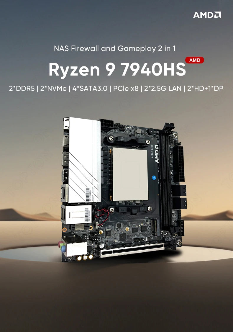Topton N17 NAS Gaming Motherboard AMD Ryzen 9 8945HS 7940HS R7 8745HS 7840HS 2*2.5G LAN Firewall Mainboard 4*SATA 2*NVMe PCIEx8