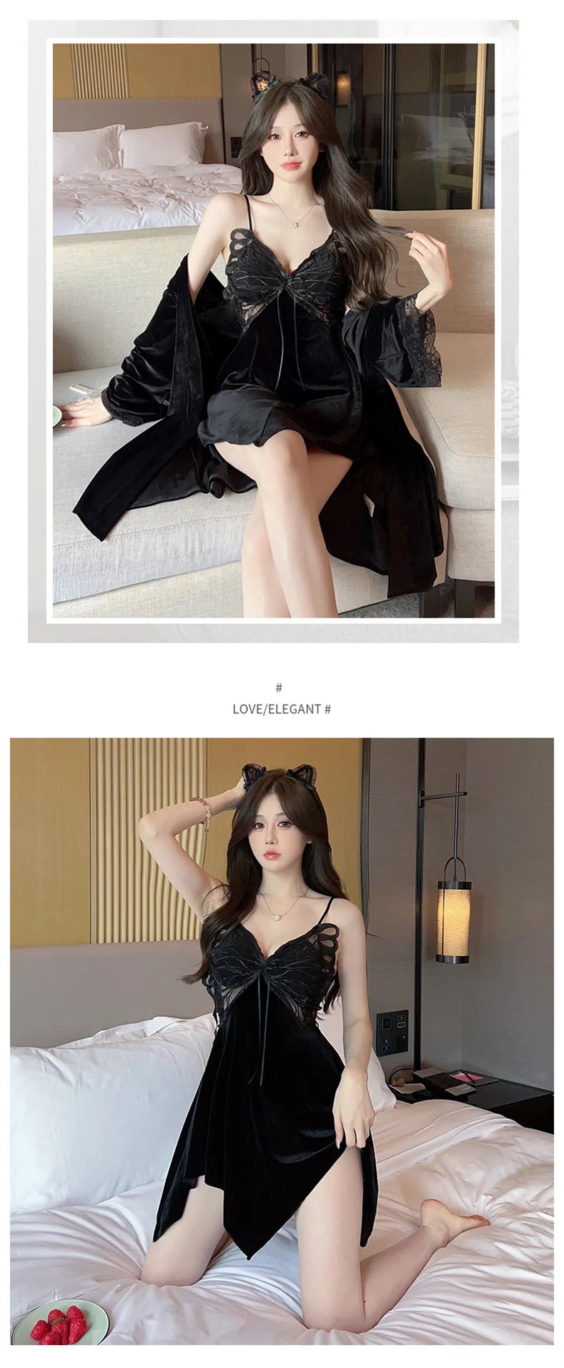 Summer Sling Lace Women's Underwear Two-Pieces Set Satin Silk Sleepwear Butterfly Embroidery Backless Nightdress