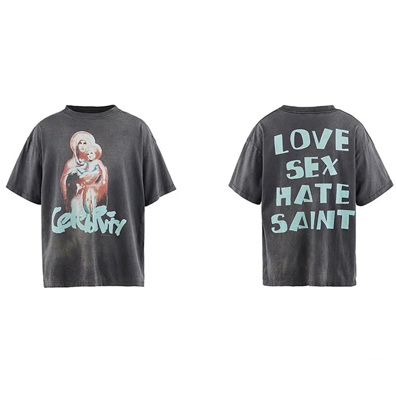 Pay Money To My Pain Saint T-Shirt Men Women Best Quality Oversized 100% Cotton Tee Tops Vintage Washed Black Graphics T Shirt